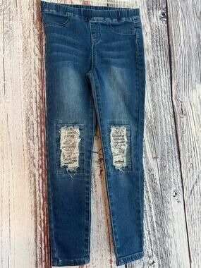 Fabkids Youth Jeggings Distressed Kness Silver Sequins  Size 8